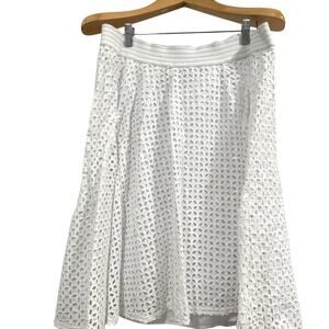 White Cotton Eyelet Skirt Lined A-Line Knee Length Roz & Ali XL Cottagecore
